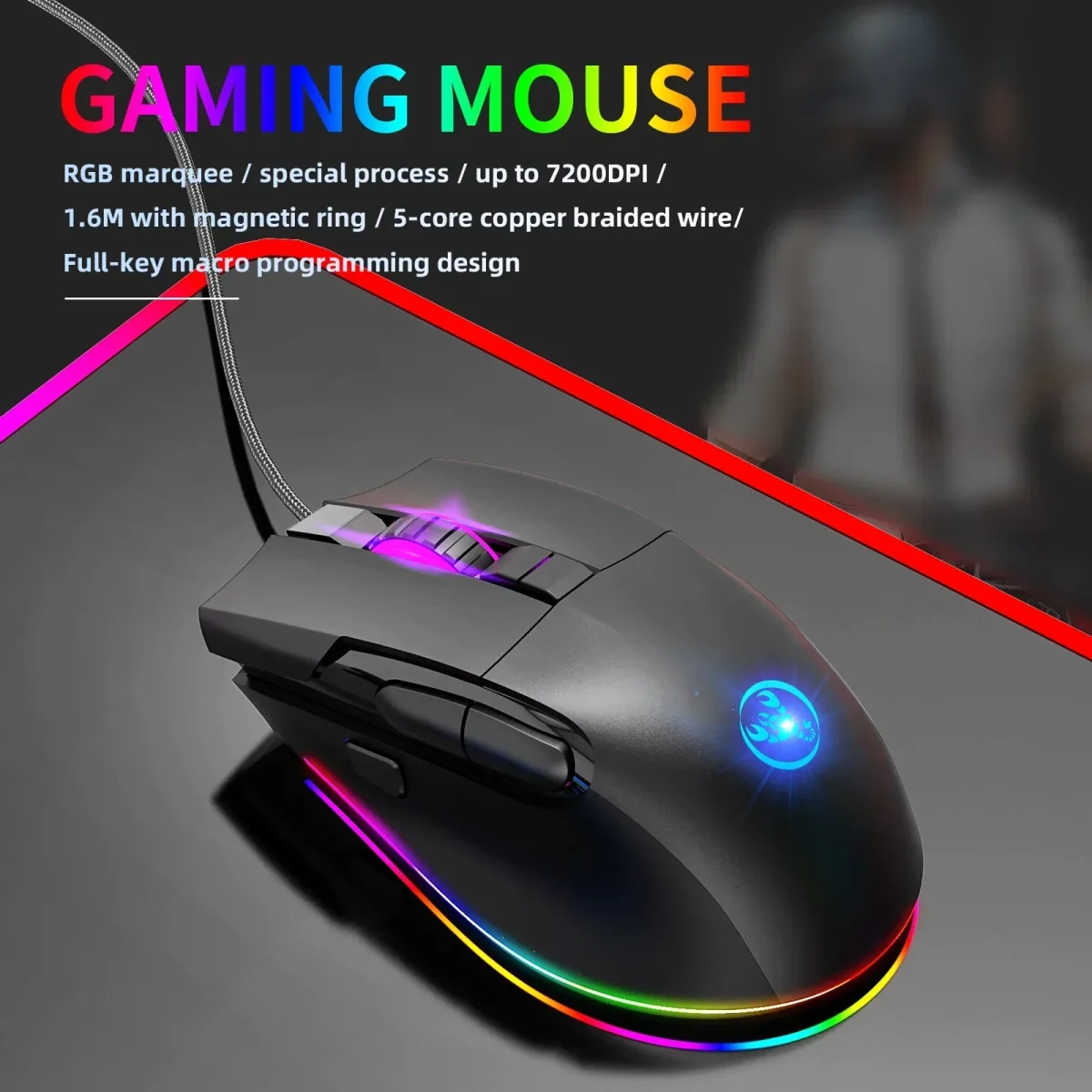 6588 V600+A905 Wired Keyboard and Combo, High Cool Effects, Ergonomic Design, Macro Programming Function, Full Key No Conflict, Multi-function Sizehortcut Keys, for Gaming and Office - Afbeelding 4
