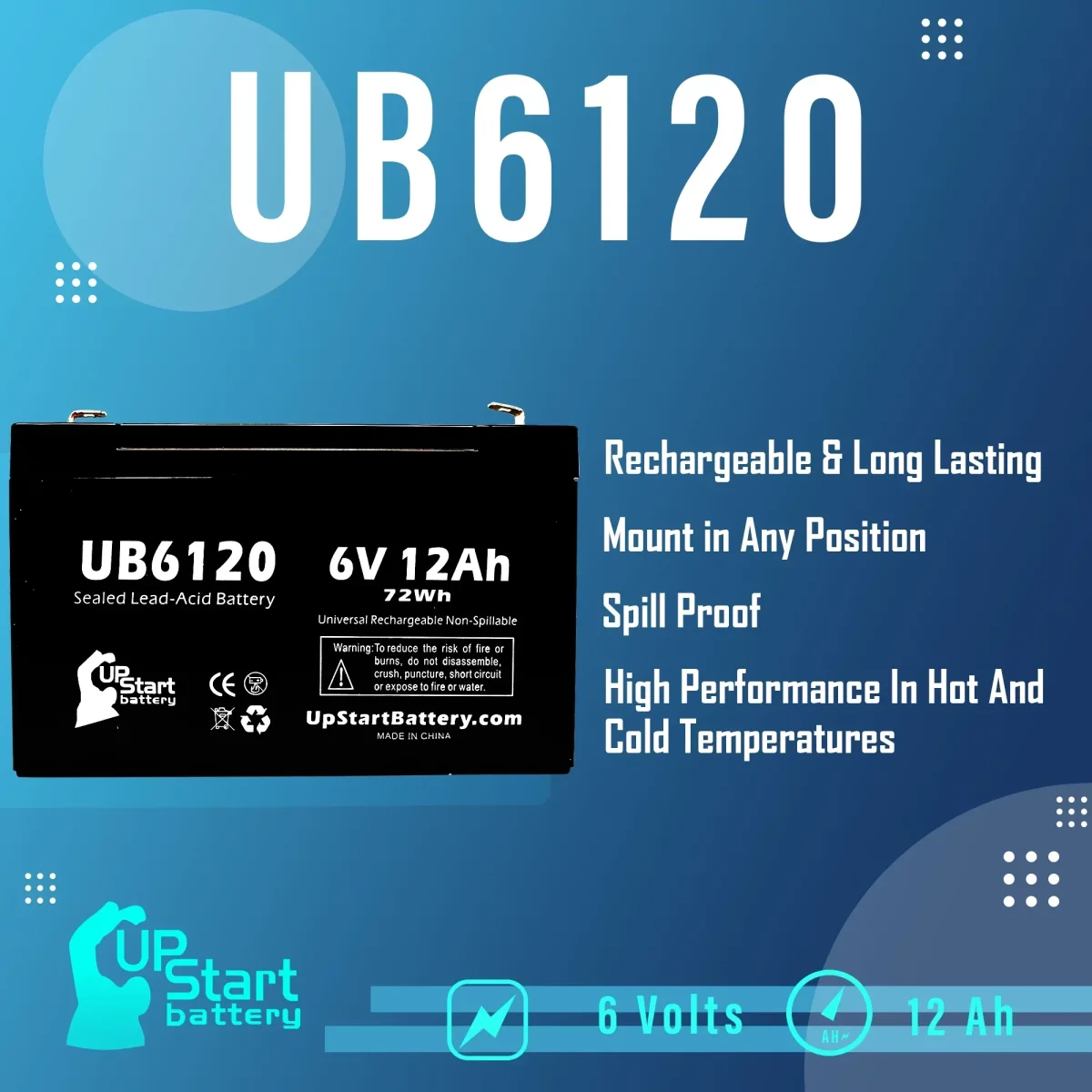 3x Pack - Compatible Tripp-Lite 850 Battery - Replacement UB6120 Universal Sizeealed Lead Acid Battery (6V, 12Ah, 12000mAh, F1 Terminal, AGM, SizeLA) - Includes 6 F1 to F2 Terminal Adapters - Afbeelding 4